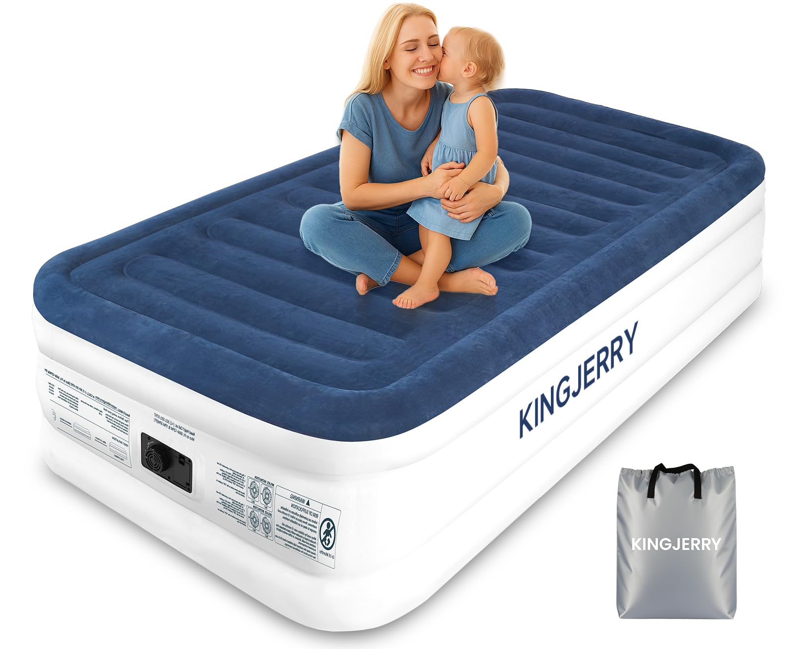 Photo 1 of KINGJERRY Twin XL Air Mattress with Built-in Pump, 18" Raised Comfort, Upgraded 80" Length, Dual-Layer Leakproof, Support 500 lbs, 2 Min Inflation, Inflatable Blow-up Bed for Home Camping Guests