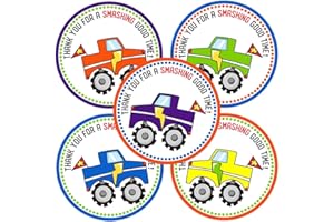 Monster Truck Thank You Sticker Labels by Adore By Nat - Boy Children Birthday Party Favor Gift Labels - Set of 30