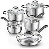 Cook N Home Professional Stainless Steel Cookware Set,10-Piece | Pots and Pans Kitchen Cooking Set with Stay-Cool Handles, Induction Ready, Oven &amp; Dishwasher Safe