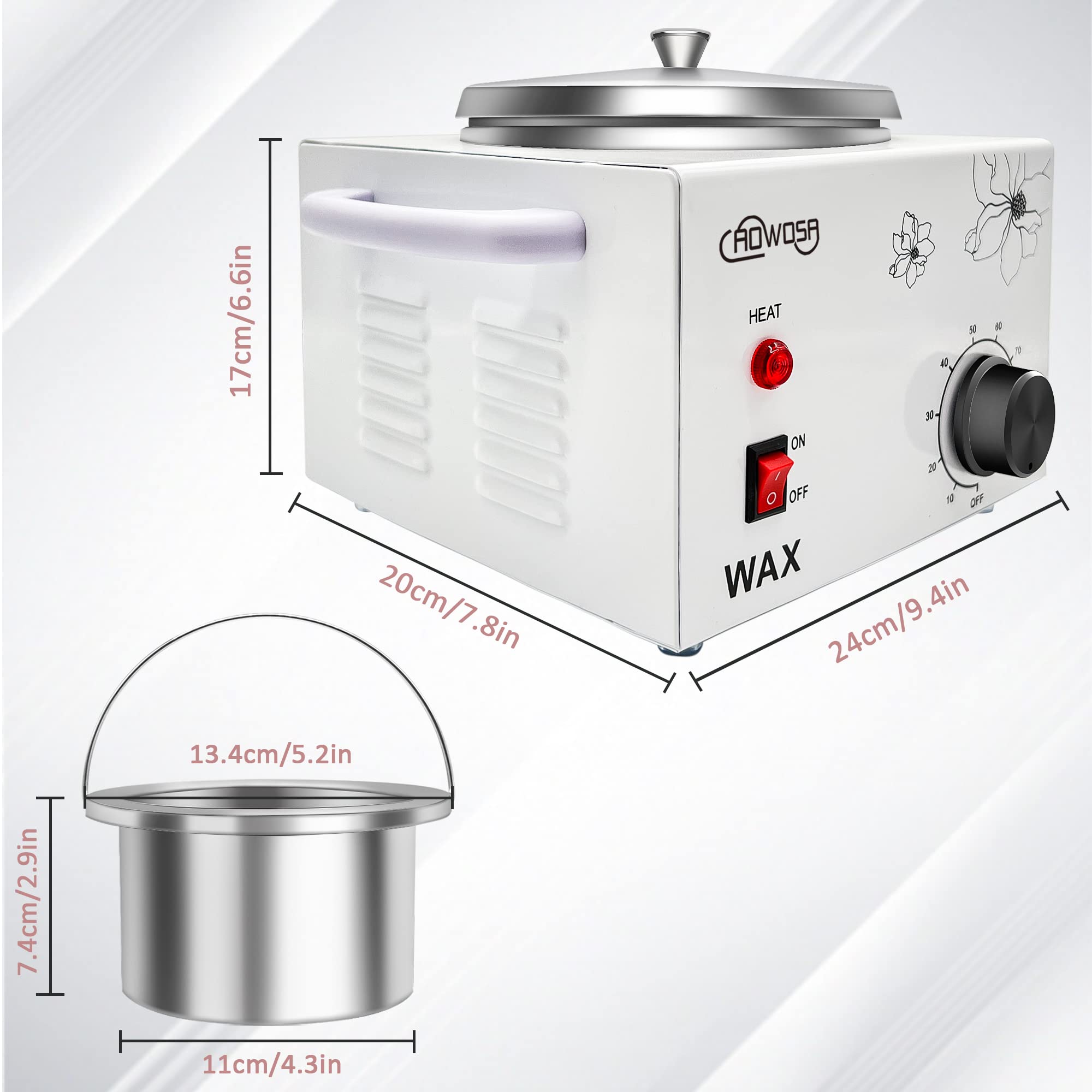 Professional Waxing Kit Wax Warmer Single Pot Wax Heater Machine for Hair Removal, Large Waxing Pot with Non-Stick Easy Clean Pot, 50 Sticks & 20 Collar, for Spa Salon Beauty Esthetician Home(White)
