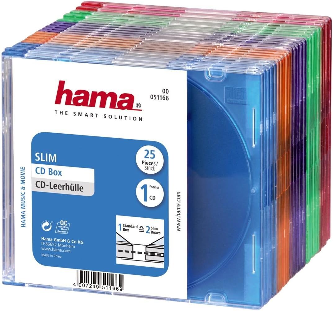 Hama - CD Slim Box Pack of 25, Coloured, Multi: Hama: Amazon.es: Electrónica