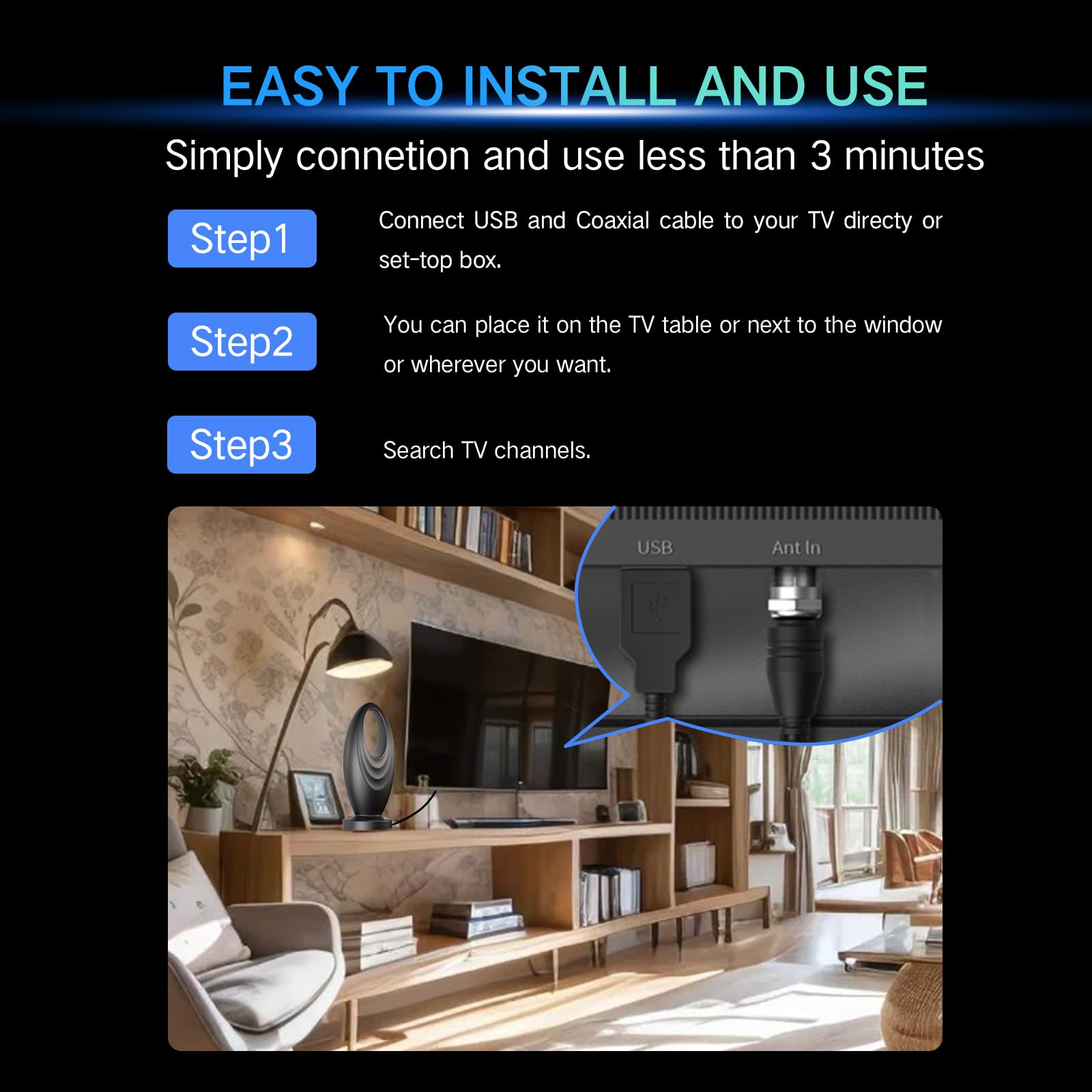 2025 TV Antenna for Smart TV and Old TV, 2200+ Miles Range HD Digital TV Antenna Indoor with 360° Signal Strongest Booster, Supports Local Channels 1080P 4K Reception for Home, RV, Camping (32ft)