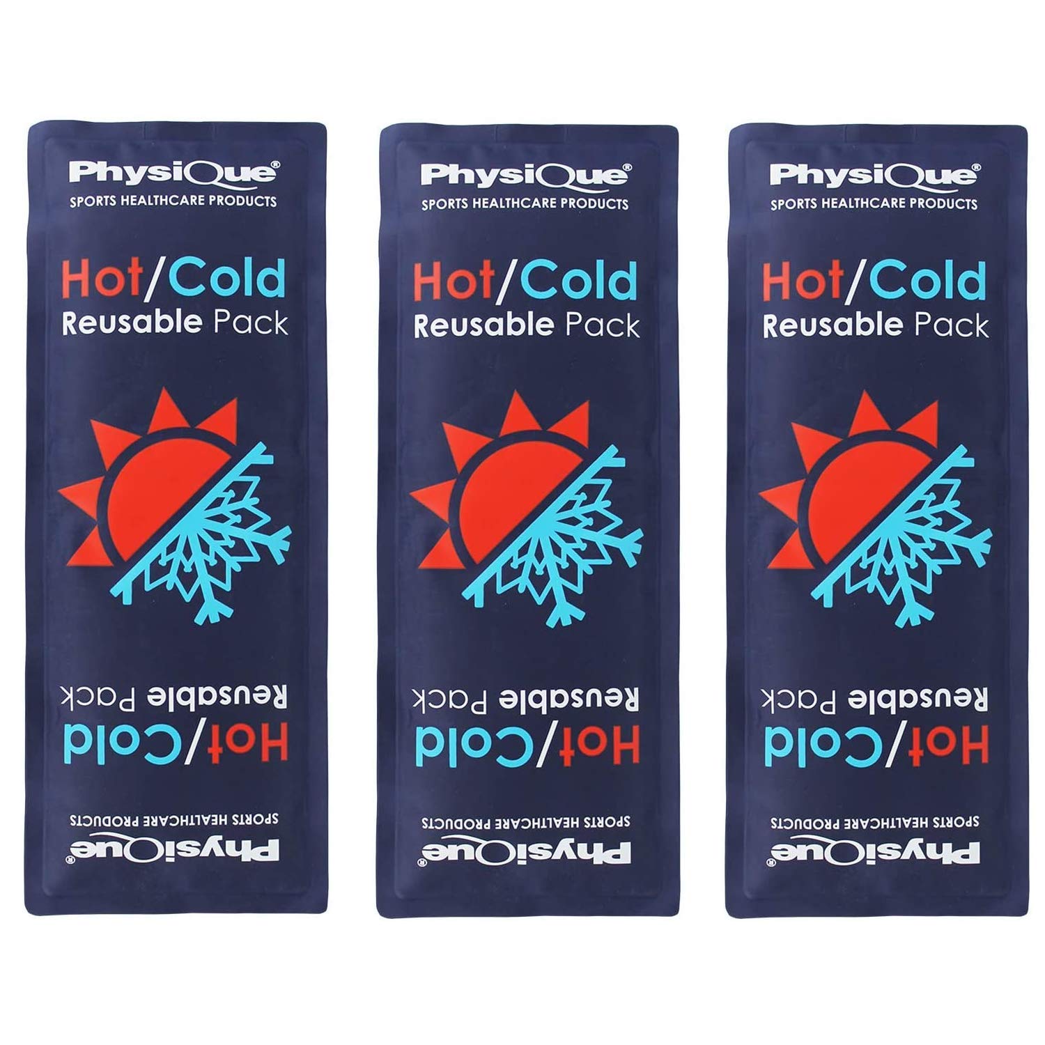 PHYSIQUE - 3 X Reusable Hot and Cold Packs (34 cm x 13 cm) - Use as Heat Pad or Ice Pack for Instant Pain Relief, Perfect for Soothing Headaches or Menstrual Pains
