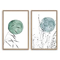 SIGNWIN Framed Canvas Print Wall Art Green and Teal Moon with Wild Grass Inspirational Quotes Watercolor Minimalism Contemporary for Living Room, Bedroom, Office - 16