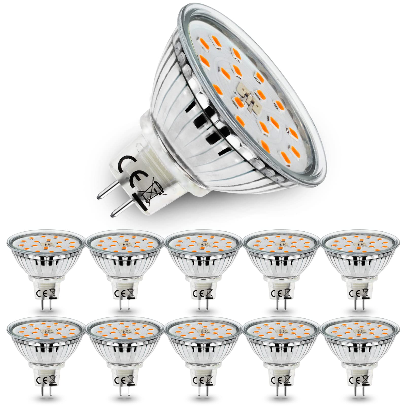 Allesgute 10x 5W GU5.3 LED Light Bulbs, MR16 LED Bulbs Warm White 3000K, 450lm Bright Energy Saving Spot Lights Eqv.45W Halogen Spotlight, 12V Bi-Pin Lightbulb, 120° Beam Angle