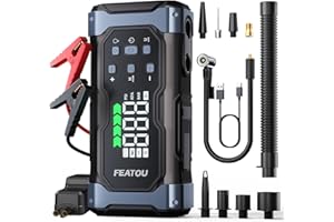 FEATOU High-Power 9000A Jump Starter with Air Compressor/Tire Inflator, 12V Jumper Box for Car(All Gas/14L Diesel), 9 in 1 Portable Jump Starter Power Pack (74Wh, Smart Clamp, LCD)