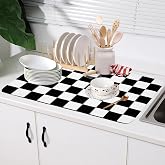 Coffee Mat Checkered Dish Drying Pad for Kitchen Pet Placemat Absorbent Quick Dry Washable Anti-slip Rubber Backed Mats for Kitchen Counter Coffee Bar Bathroom Bedroom 15.7" x 23.6"