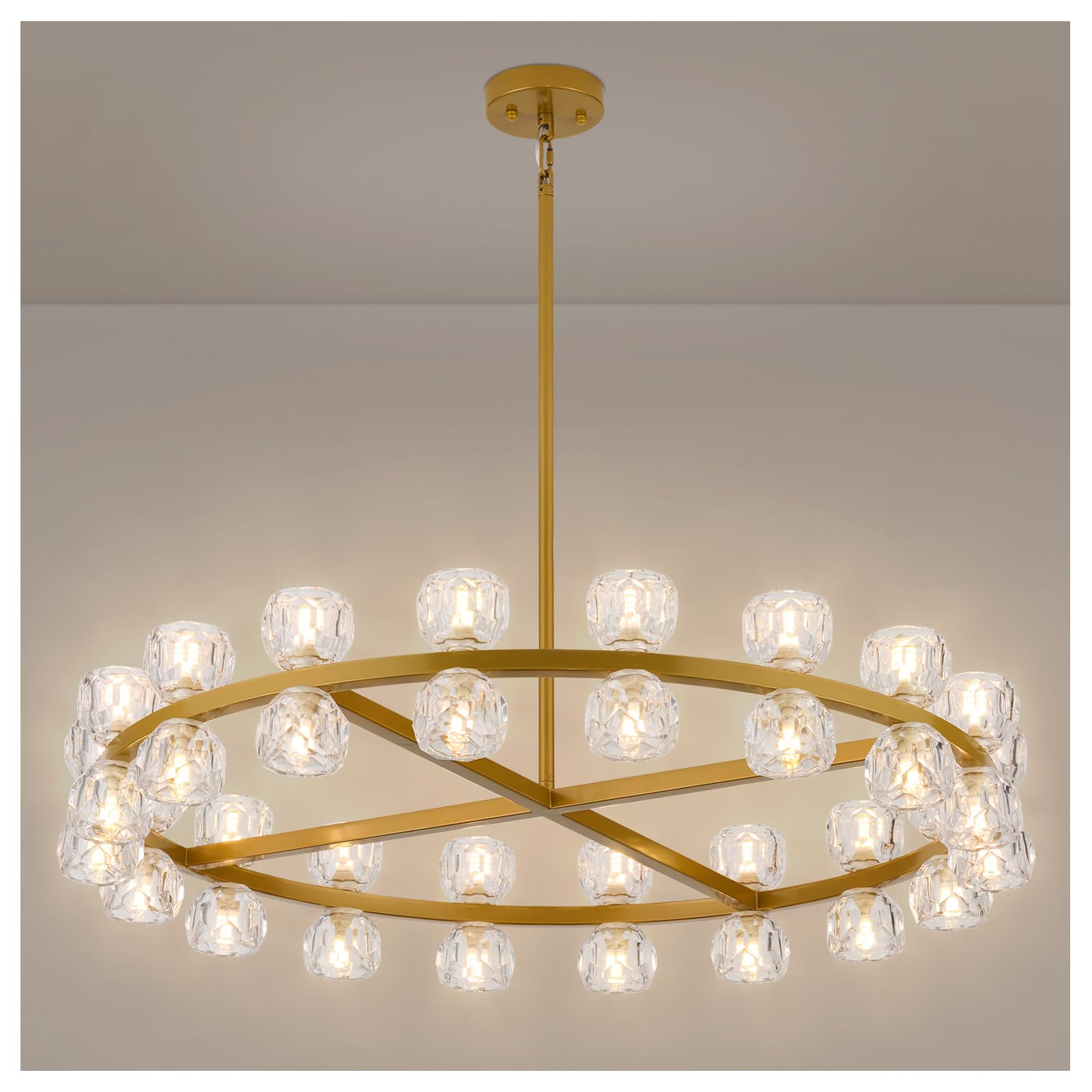 Photo 1 of MeiYDeng 36 Inch Gold Crystal Wagon Wheel Chandelier, Modern Farmhouse Round 36-Lights Pendant Lighting Fixture, for High Ceilings Living Room, Bedroom, Foyer