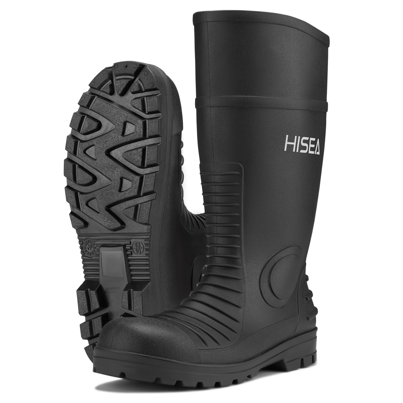 Photo 1 of HISEA Men's Steel Toe Rain Boots PVC Rubber Boots, Waterproof Garden Fishing Outdoor Work Boots, Durable Slip Resistant Knee Boots for Agriculture and Industrial Working, Black-New Size 7