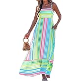 popvil Women Maxi Dress 2026 Spring Spaghetti Strap Summer Long Boho A-Line Flowy Dress Casual Sleeveless Sun Beach Dress