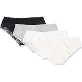 Amazon Essentials Women's Cotton and Lace Hipster Underwear, Pack of 4