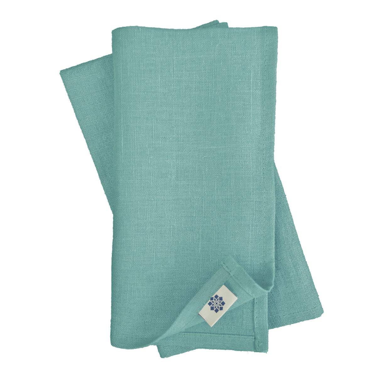 Set of 4 Linen & Cotton Stonewashed Napkins ANTEA, 100% Linen - 42 x 42cm (16.8'' x 16.8''), Duck Egg Blue, Plain
