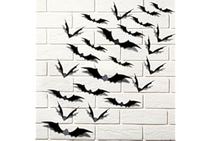 JCFIRE Bats Halloween Decorations Indoor, 120 Pcs Halloween Bats Wall Decor 4 Size PVC 3D Wall Scary Stickers DIY Party Decorations Outdoor Window Door Office Yard Home