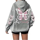 BEAUDRM Women's Plus Size Butterfly Graphic Hoodie Y2k Drawstring Long Sleeve Baggy Hooded Sweatshirt Fall Clothes