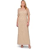Adrianna Papell Womens Beaded Long 3D Floral Dress