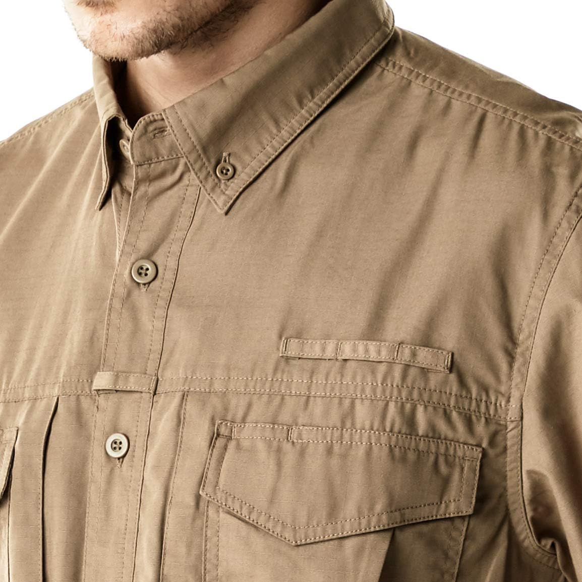 CQR Men's Short Sleeve Work Shirts, Ripstop Military Tactical Shirts, Outdoor UPF 50+ Breathable Button Down Hiking Shirt at  Men’s Clothing store