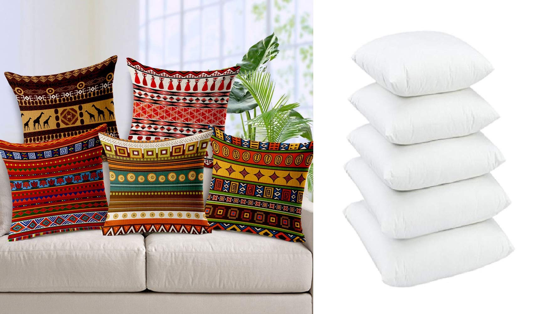 AEROHAVEN™ Set of 5 Decorative Hand Made Jute Throw/Pillow Cushion Covers with Fillers - (16 X 16 INCHES)