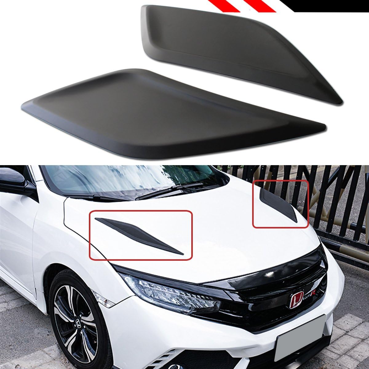 Amazon Com Cuztom Tuning Fits For 2016 2018 10th Gen Honda Civic Decorative Matt Black Jdm Hood Bonnet Vent Covers Pair Automotive