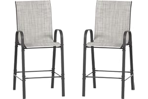 Amopatio Outdoor Stools Set of 2, Comfortable All-Weather Textile Bar Height Patio Chairs, Sturdy High Back Outdoor Chairs for Backyard, Porch, Light Grey