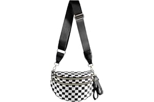 MEISEY Black and White Checkered Crossbody Bag Bum Bag for Women,Spacious Checkered Purse Fanny Packs Belt Bag Sling Bag with Shoulder Strap (Black and White Checkered)