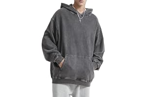 KEEPSHOWING Men's Oversized Casual Wash Basic Hoodies Long Sleeve Vintage Street Hoodie Sweatshirts With Pocket