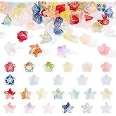 Boutigem 120Pcs Glass Flower Beads Colorful Crystal Floral Charm Beads Cute 5-Petal Trumpet Bell Flower Beads Spring Plant Craft Beads Loose Spacer Beads for DIY Earring Bracelet Jewelry Making