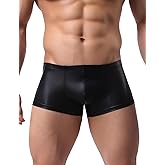 comeondear Mens Lingerie for Straight Men Sexy Faux Leather Boxer Briefs Low Rise Male Thongs Underwear for Men