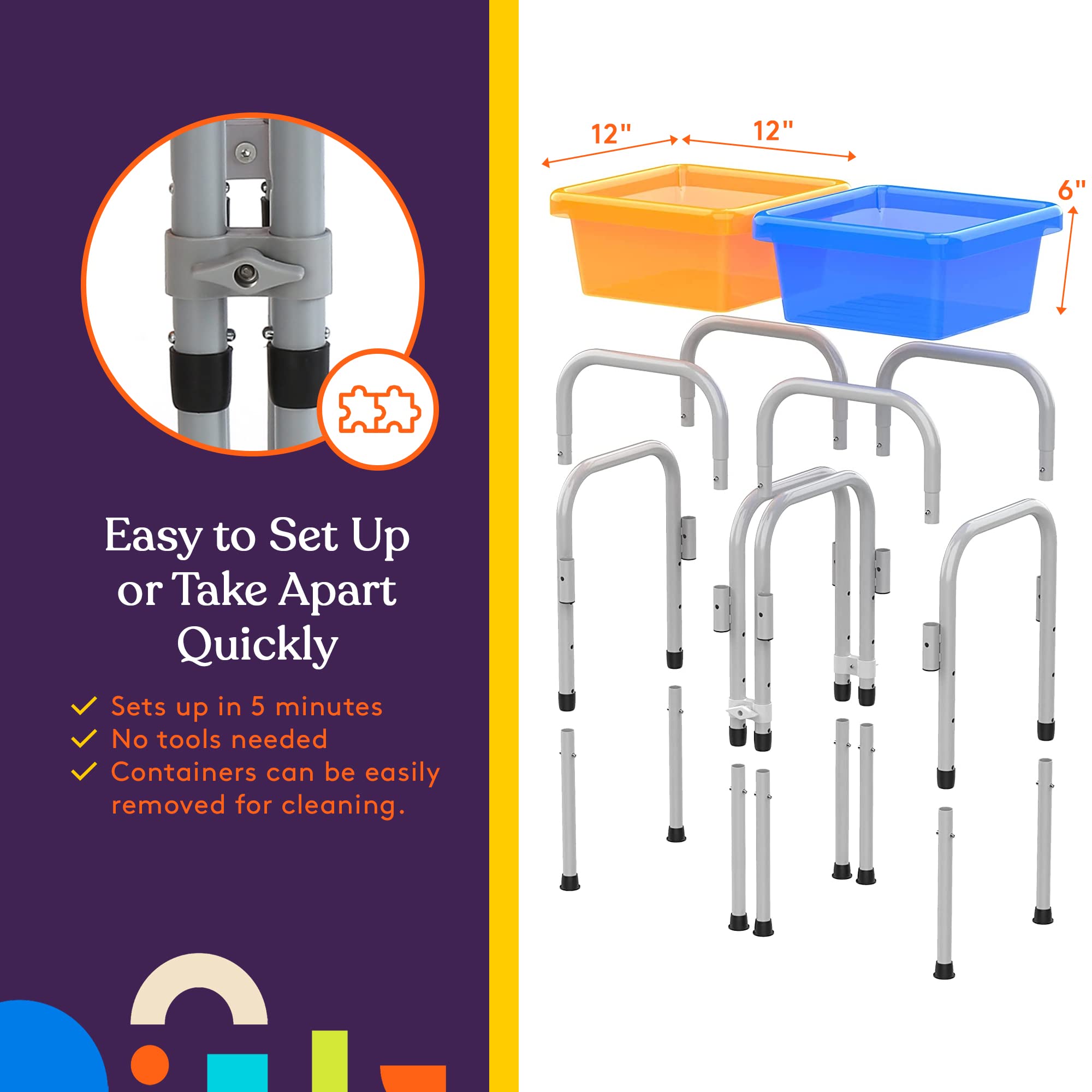 Special Supplies Sensory Activity Table for Kids and Toddlers -with Plastic Buckets and Beach Toys for Interactive Learning - Water, Sand, and STEM Play (Two Buckets - Orange + Blue)