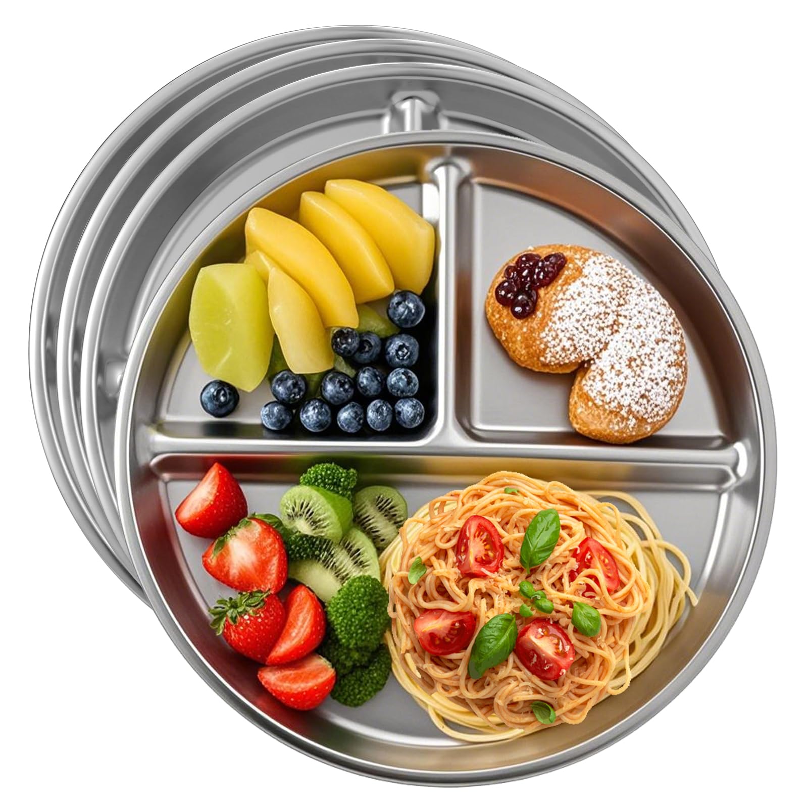 Photo 1 of 4pcs 304 Stainless Steel Kids Plates?9"Non-Toxic Circular Portion Control Plate?Suitable For Children To Use,Portion Plates For Weight Loss Adults?Reusable, Non-Toxic, Anti Drop, And Dishwasher Safe