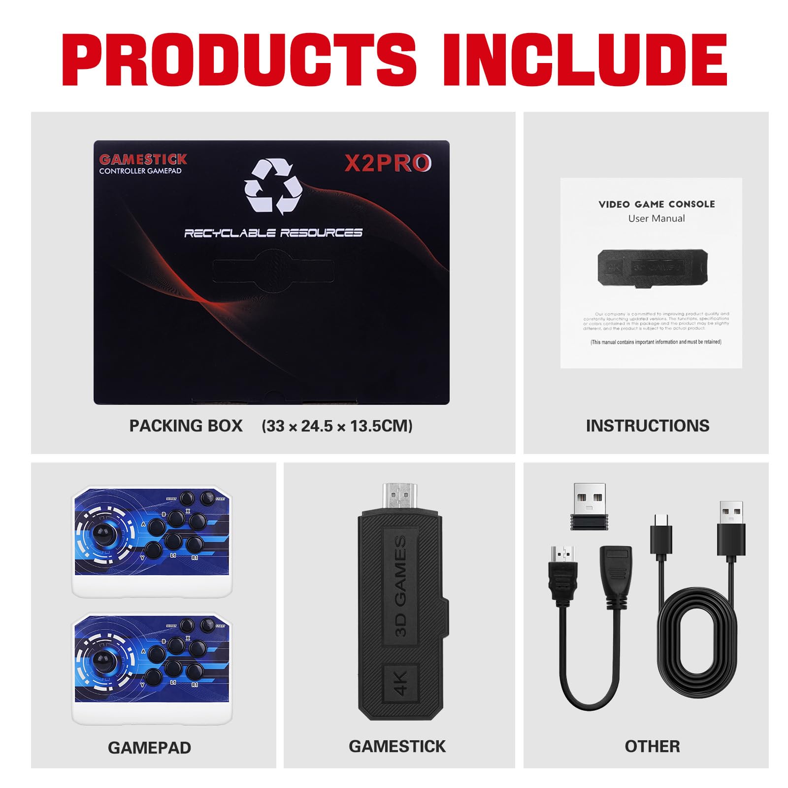 Hugawelo 42000 in 1 Wireless Bluetooth Joystick Large 3D Game Console, 1280X720 high-Definition Output, Large 3D Games, Search/Save/Hide/Pause Games, 1-4 Players