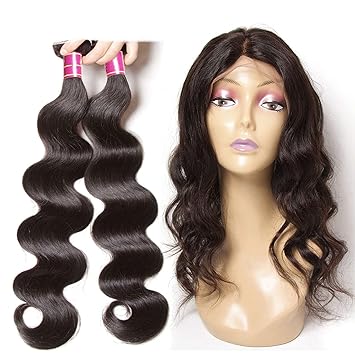 Amazon Com Body Wave Human Hair 2 Bundles With 360 Lace Frontal