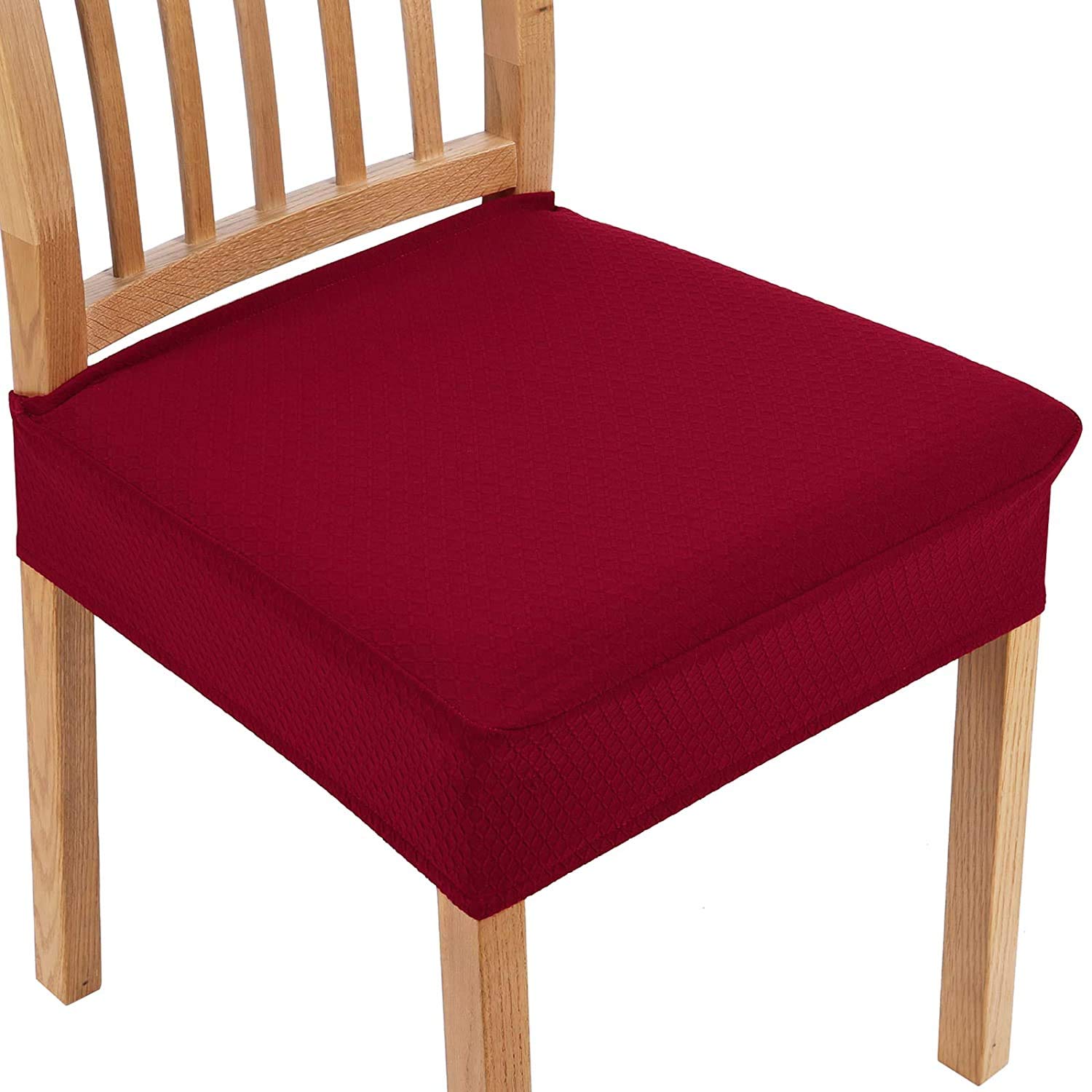 smiry Dining Chair Seat Covers, Jacquard Dining Chair Seat Protectors, Set of 2, Wine Red