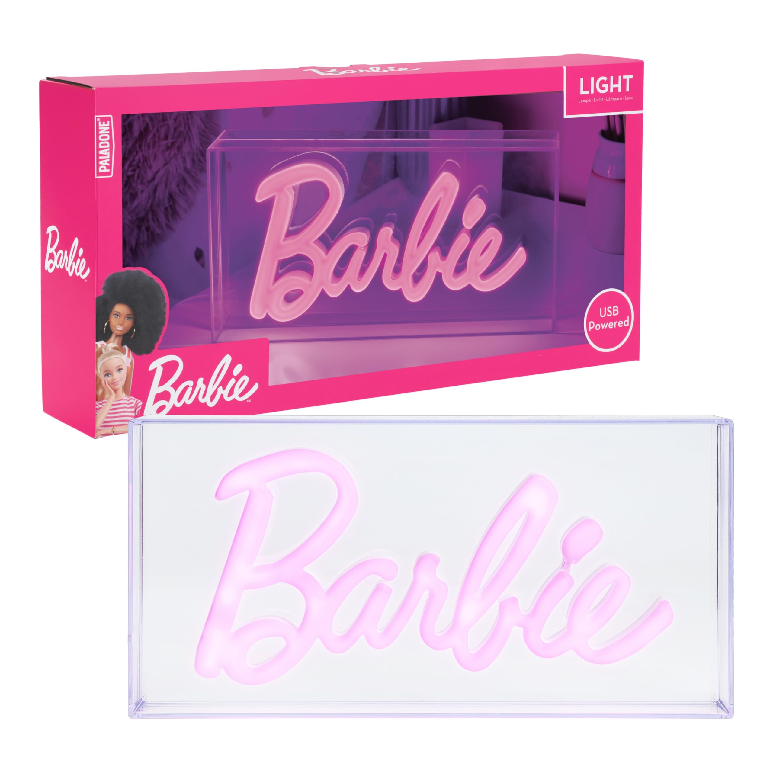 Barbie LED Neon Light - Officially Licensed Free Standing or Wall Mountable Pink Light Sign - Play Makeup Room Accessories & Decor for Bedroom- Paladone