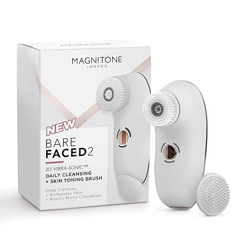 Magnitone London BareFaced 2 Vibra Sonic Face Cleansing and Massaging Brush - USB Rechargeable Electric Facial Brush, White