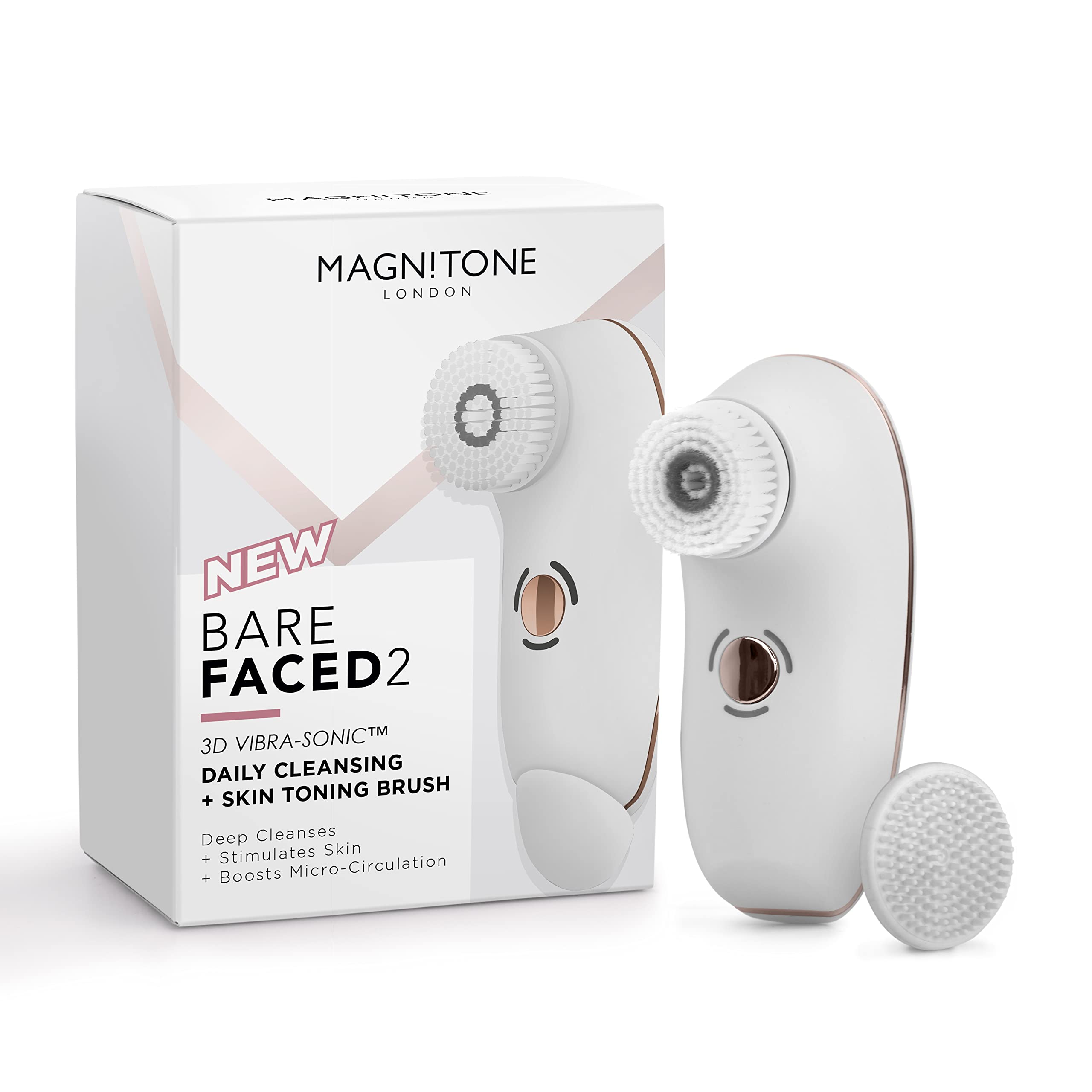 Magnitone London BareFaced 2 Vibra Sonic Face Cleansing and Massaging Brush - USB Rechargeable Electric Facial Brush, White