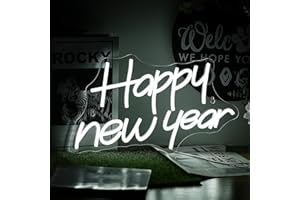 Alkkign Happy New Year Neon Sign New Years Eve Party LED Lights Letter Neon Signs for Wall Decor Dimmable Light up Signs for Home, Bedroom Room Winter Christmas Happy New Year Party Favor