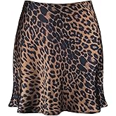 Women's Satin Mini Skirt Leopard Print High Waist Elastic Y2k Cute Silk Short Skirts for Women