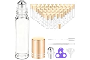 PrettyCare 60 Pack, 10 ml Essential Oil Roller Bottles with Stainless Steel Roller Ball - Bulk Refillable Leak-proof Empty Th