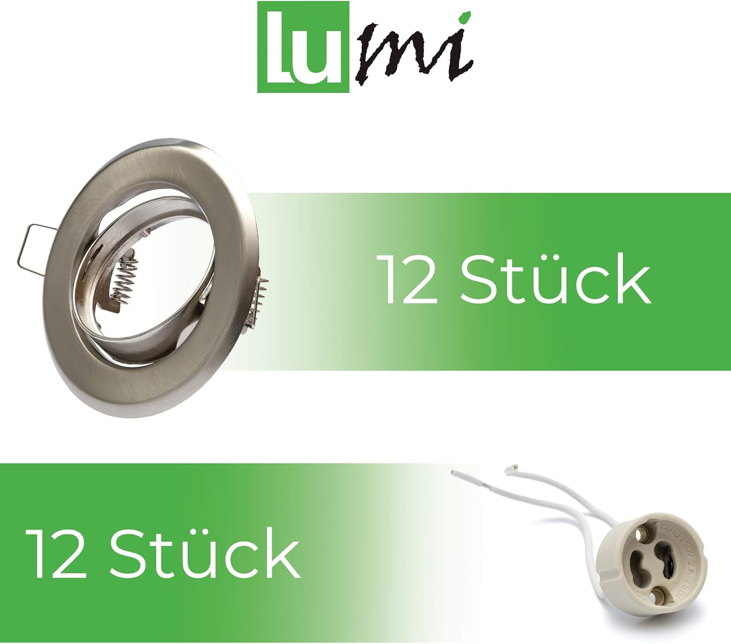 12 x Lu-Mi Flush-Mounted Spotlight, Brushed Stainless Steel incl. GU10 Socket, Tilt Function - Image 3