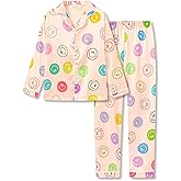 Beezizac Silky Satin Pajama Long Sleeves Set For Little & Big Girls Trendy Button 2-Piece Outfit Kid Sleepwear Size 6-16