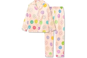 Beezizac Silky Satin Pajama Long Sleeves Set For Little & Big Girls Trendy Button 2-Piece Outfit Kid Sleepwear Size 6-16