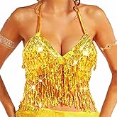 Nicute Silver Sequin Top Fringe Bra Top Sparkly Belly Dance Tops for Women