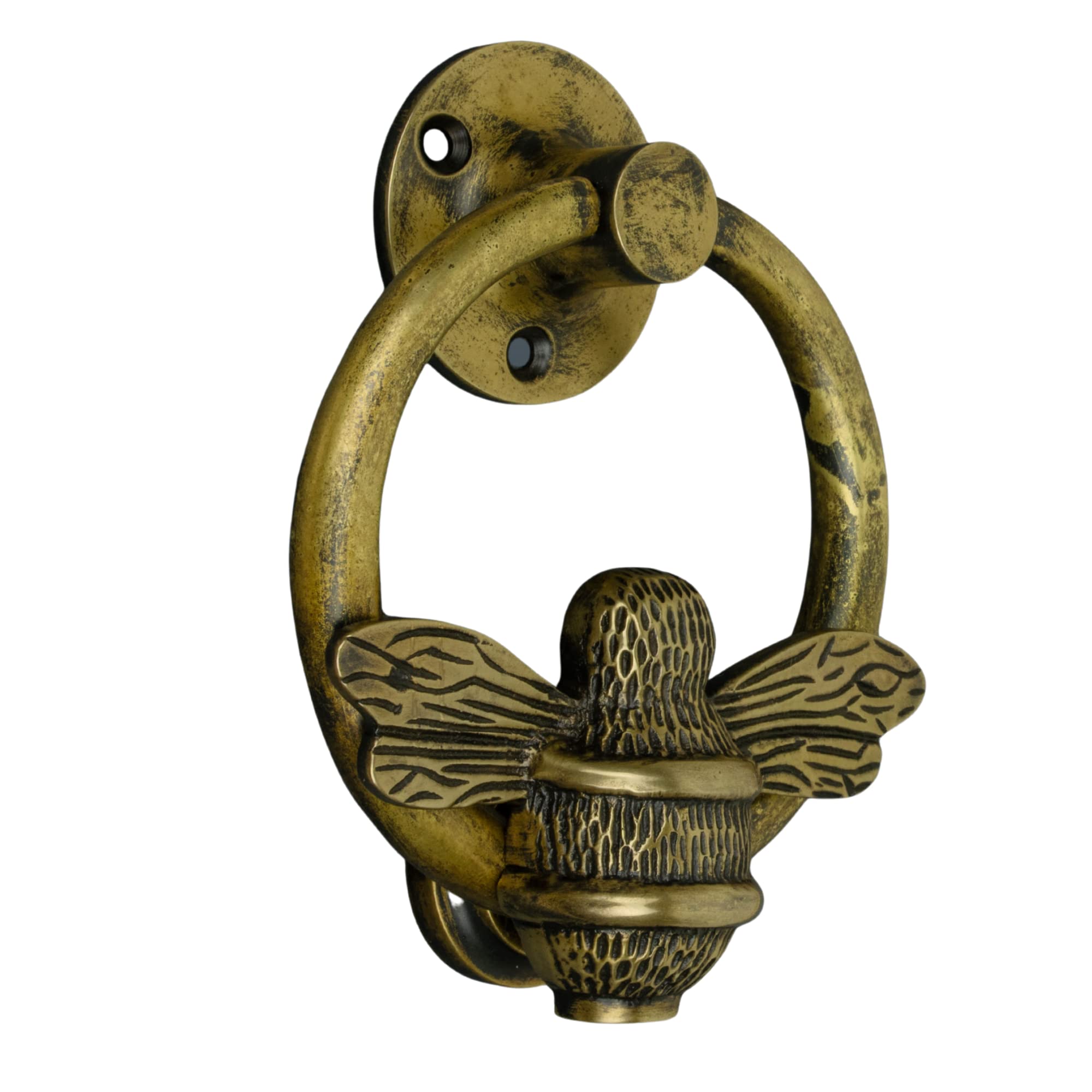 Heritage Bee Door Knocker for Front Door | Polished Solid Brass Bee Ring | Heritage Knockers with Strike Plate | UPVC | Bumblebee Front Door Furniture with a Unique Design