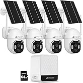 Anakk 4MP Solar Security Camera Outdoor Wireless – 360° Pan/Tilt, Color Night Vision, Motion Detection, 5GHz/2.4GHz WiFi, IP65 Waterproof, 4-Cam Kit for Home Security with 64GB SD, No Monthly Fee