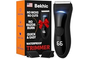 Bekhic® Manscape Groin & Body Hair Trimmer for Men, Electric Pubic Hair Trimmer and Shaver with LED Light, No-Nick Ceramic Blade, Waterproof for Wet/Dry Use, Men’s Wireless Ball Shaver