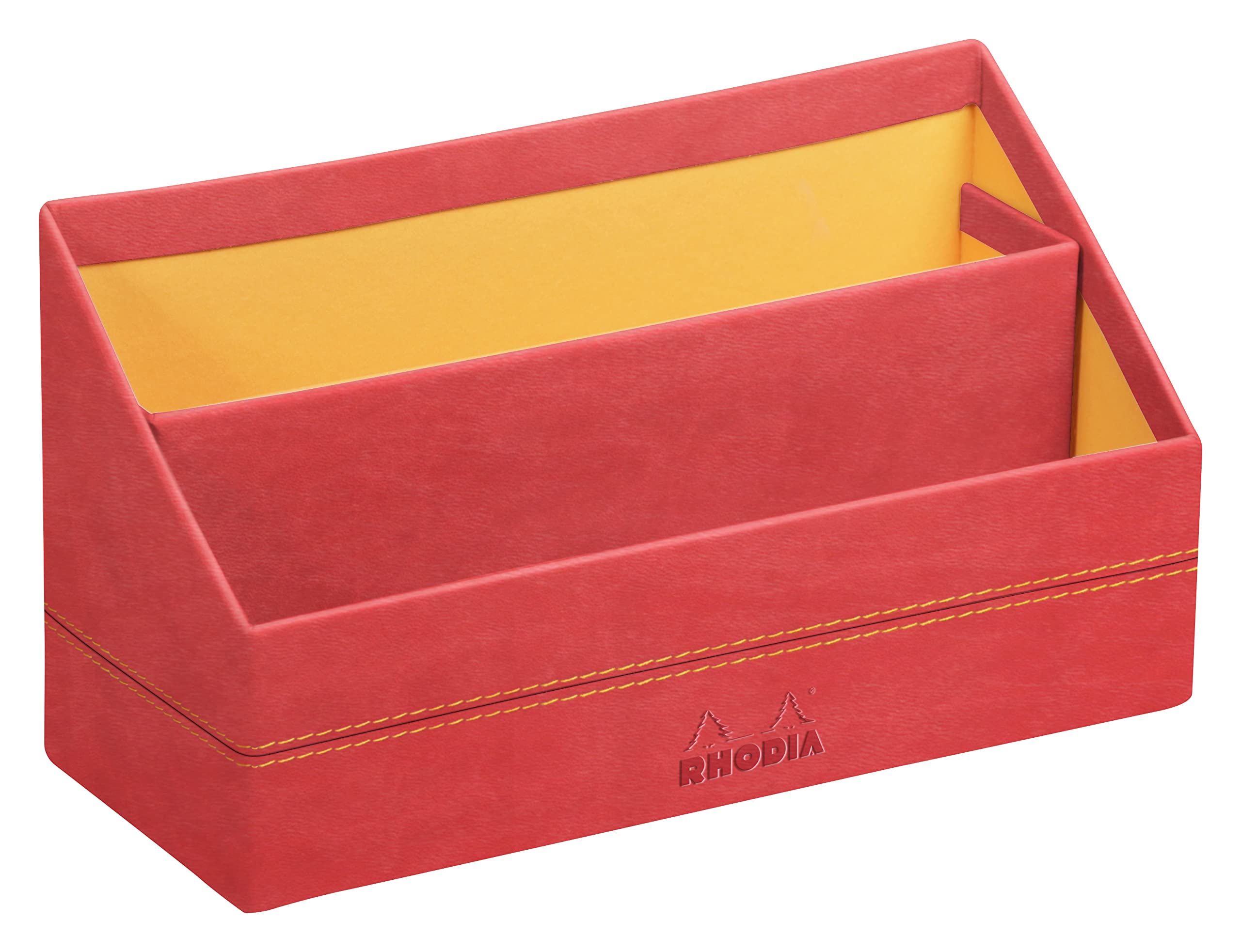 RHODIA 194614C - Coral Mail Holder - 25x10x31 cm - Orange Saddle Stitching - Faux Leather Exterior - Home Office Collection Rhodiarama - Office Organization & Designer Storage