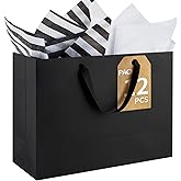 Ohuimrt 12-Count Extra Large Black Gift Bags with Tissue Paper, 16x6x12 Inch Premium Matte Black Paper Bags with Handles for Party Shopping Birthday Wedding