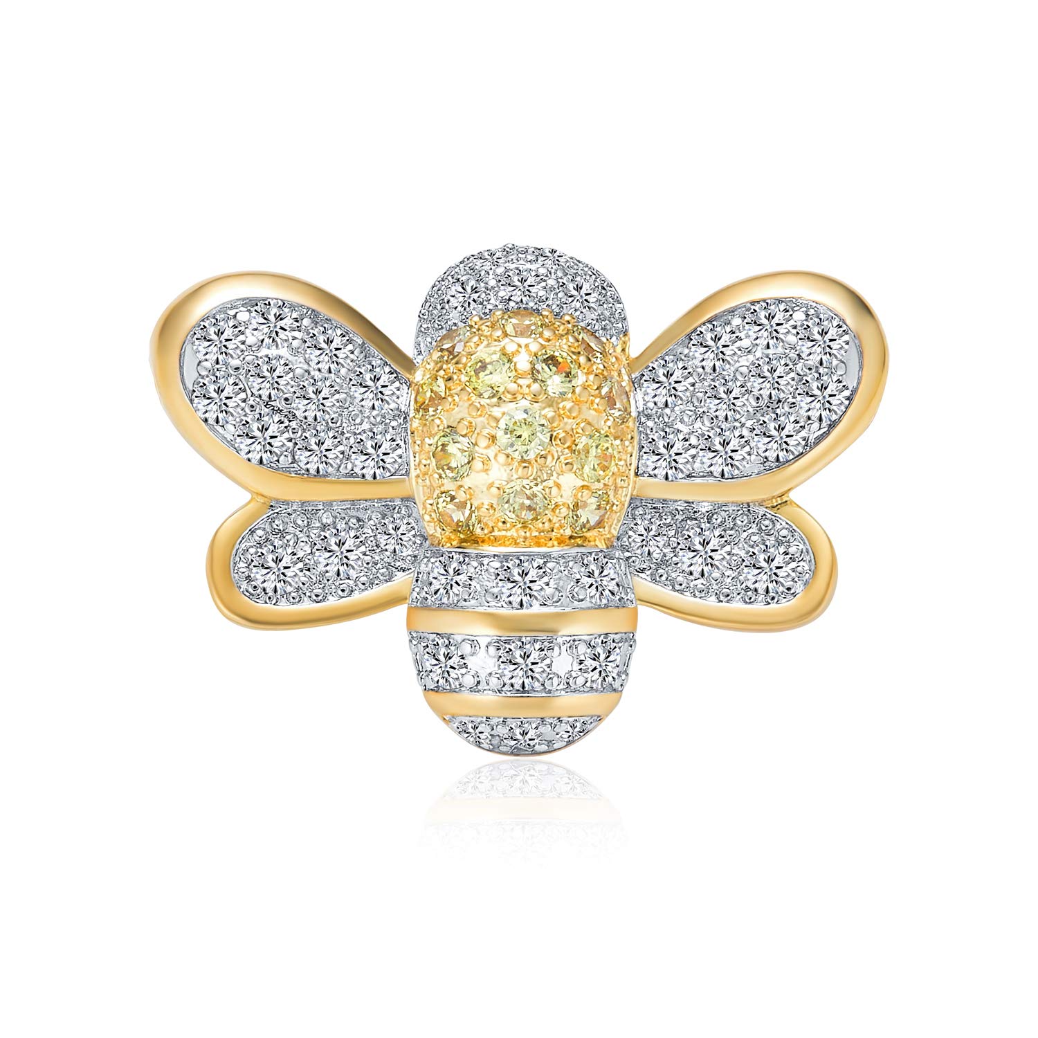 Insect Two-Tone Bumble Bee Brooch Pendant - Yellow and White Cubic Zirconia Pave CZ, Gold and Rhodium Plated Brass