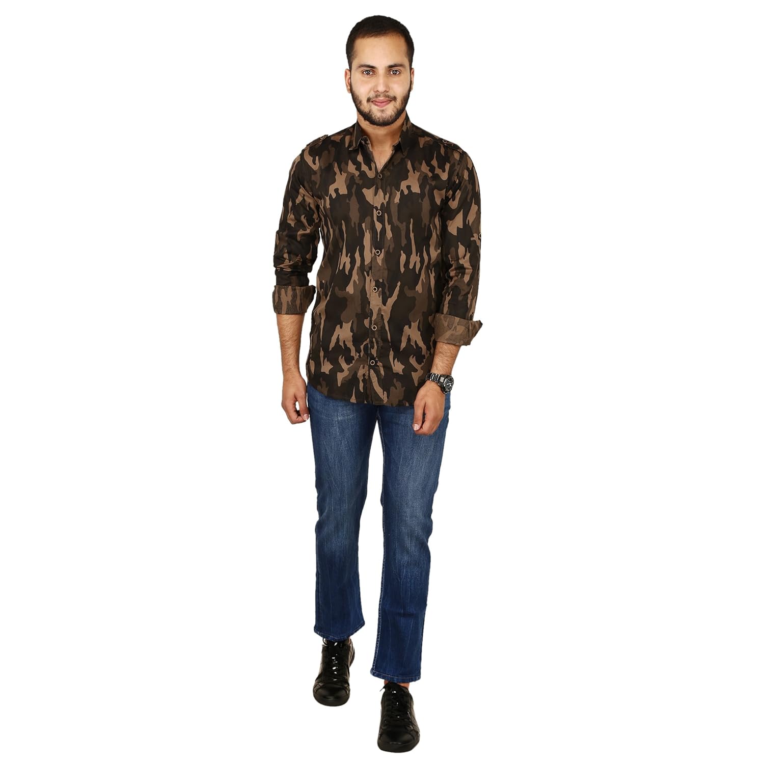 base 41 men's cotton camouflage army print full sleeves shirt