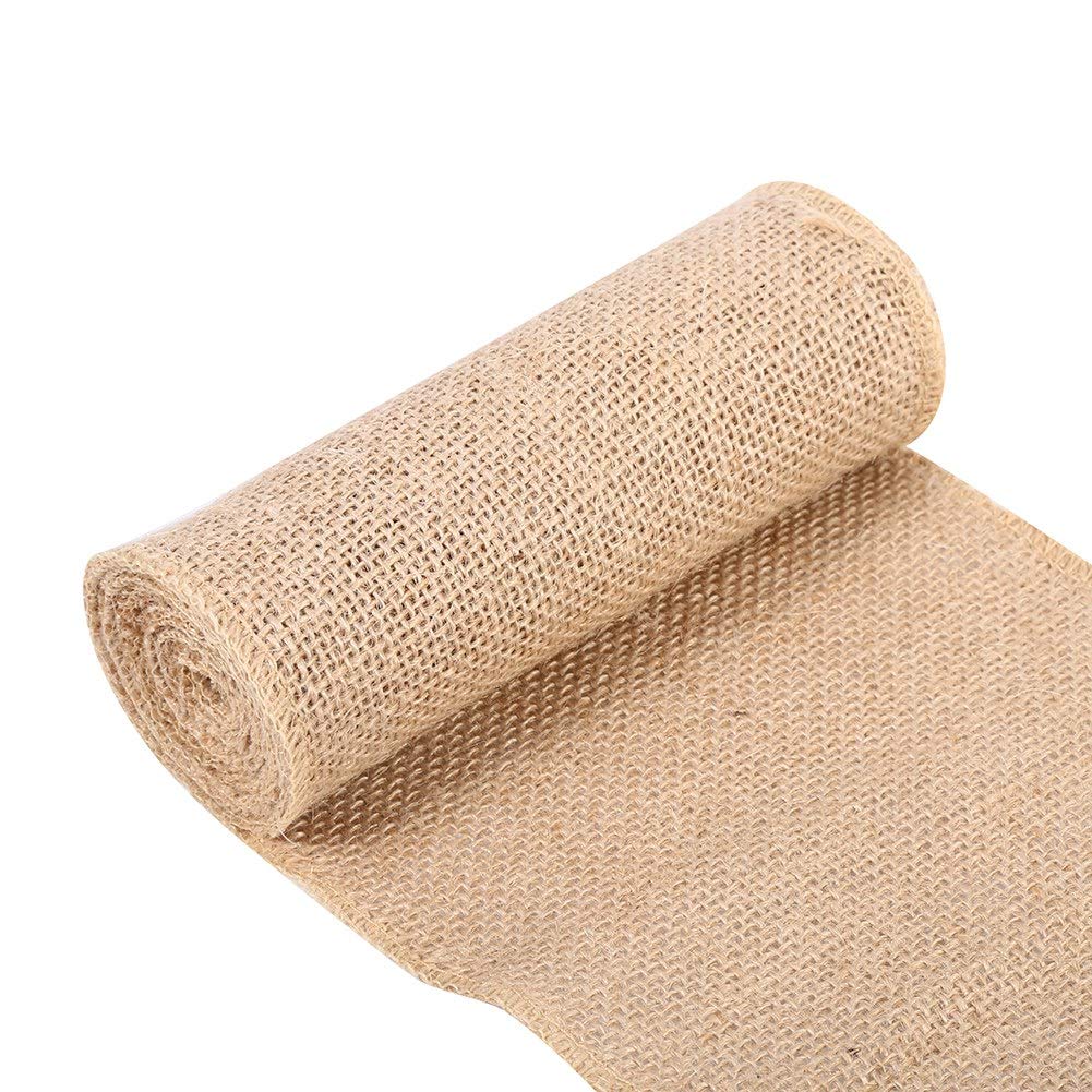 GOTOTOP Vintage Jute Table Runners, Jute Canvas Roll Stitched Edge Wedding Table Decoration for Christmas, Wedding Party (15 cm x 2 m)
